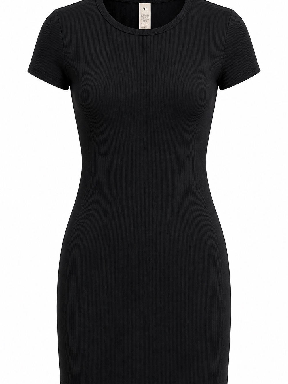ALO Yoga Goddess Ribbed Black Short-Sleeve Mini Dress - Picture 2 of 9